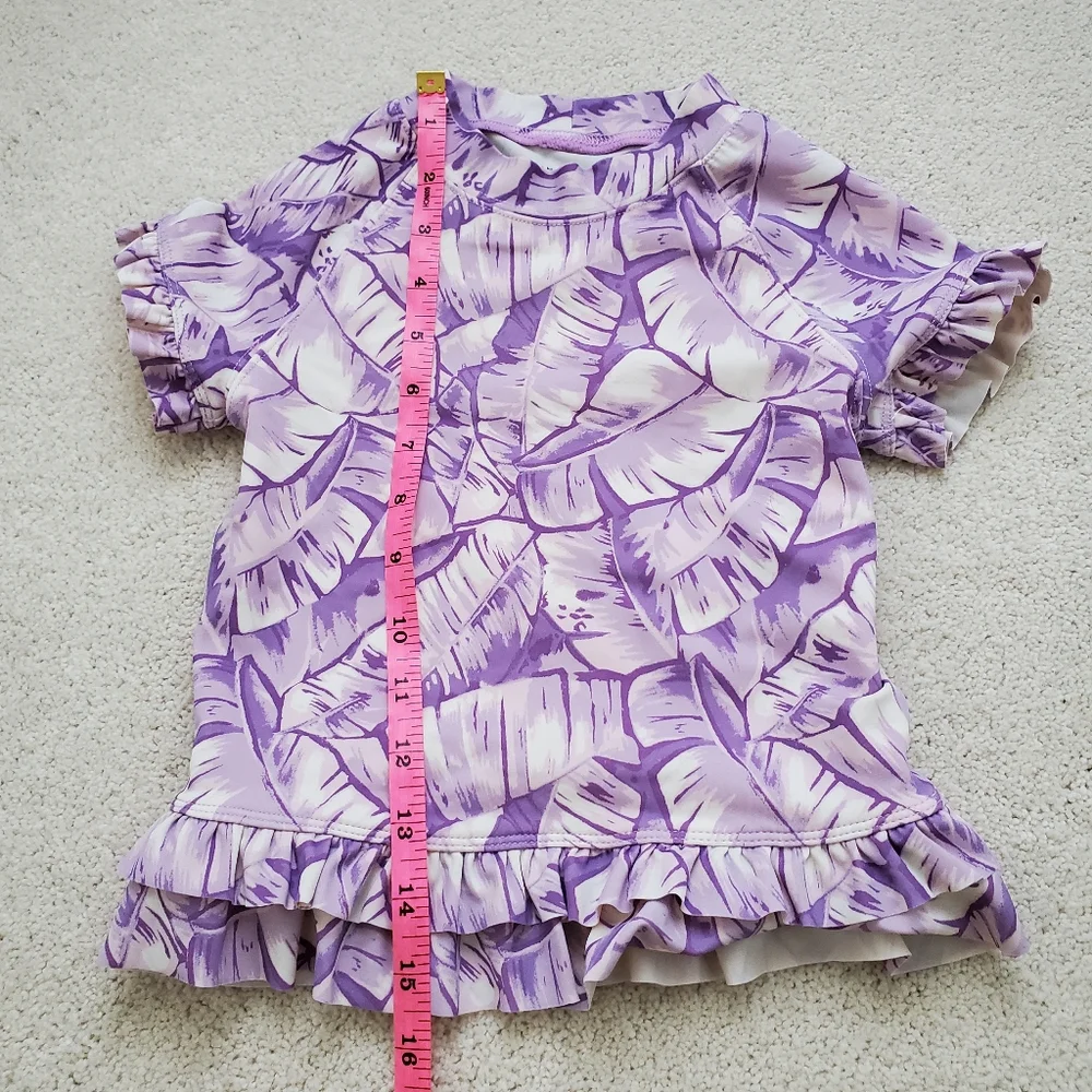 Janie and Jack Palm Girls Purple Leaf Ruffle Trim Rash Guard Swim Top sz6